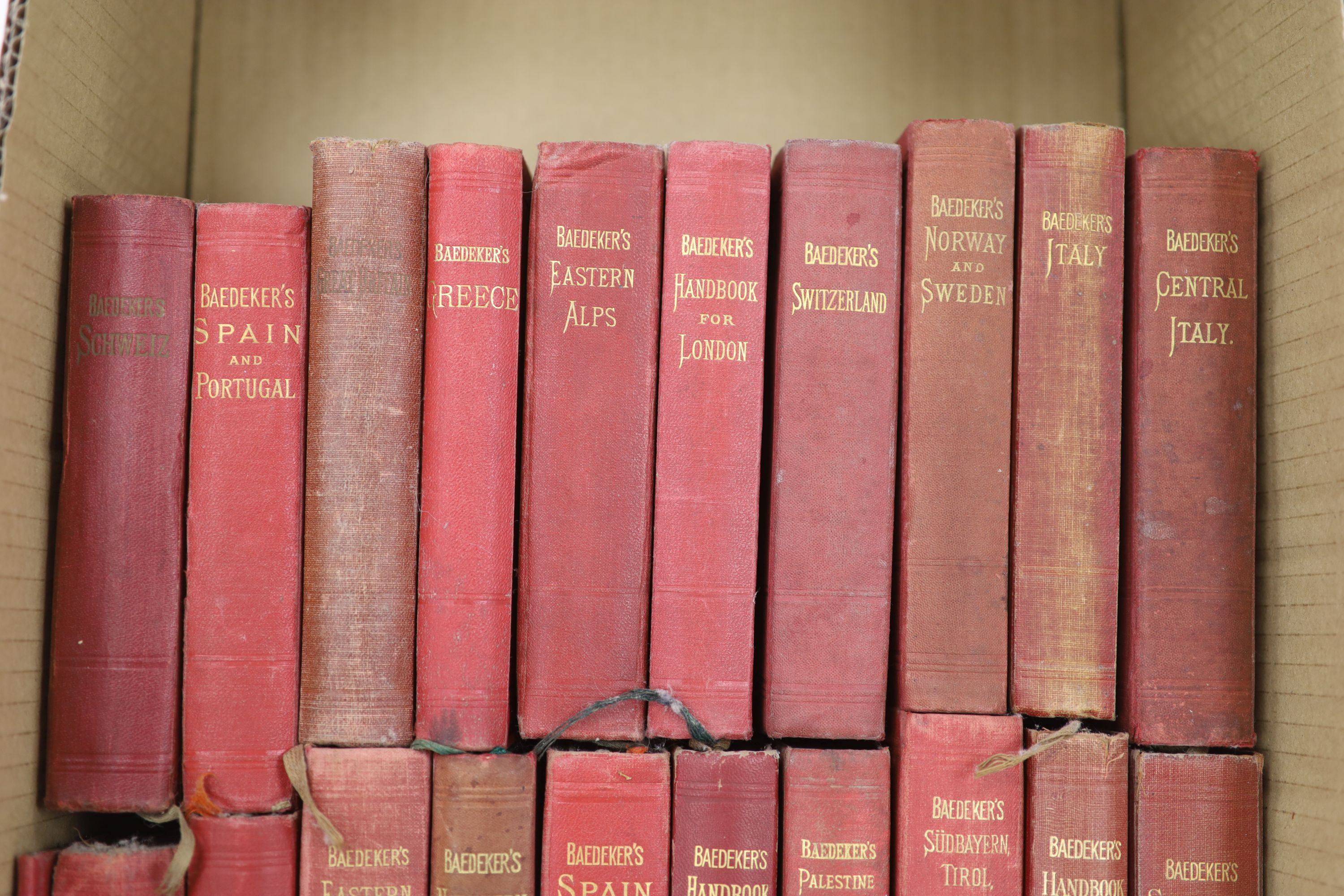 Baedeker, Karl - 21 guides, including Baedeker’s Riviera and South-Eastern France and Corsica, in d/j, torn and with loss, Leipzig, 1931